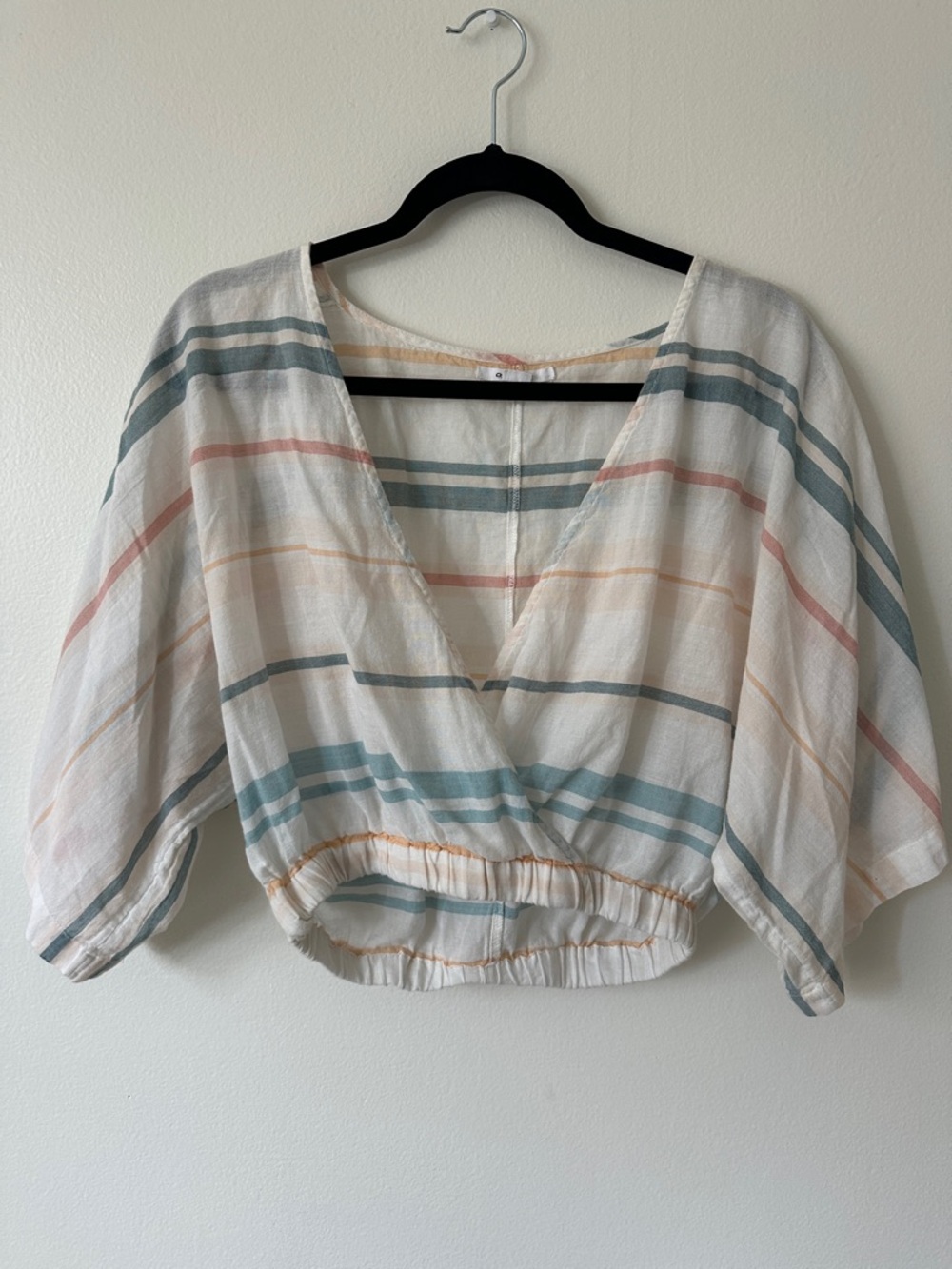 O'Neill White Striped V-Neck Cropped Top
